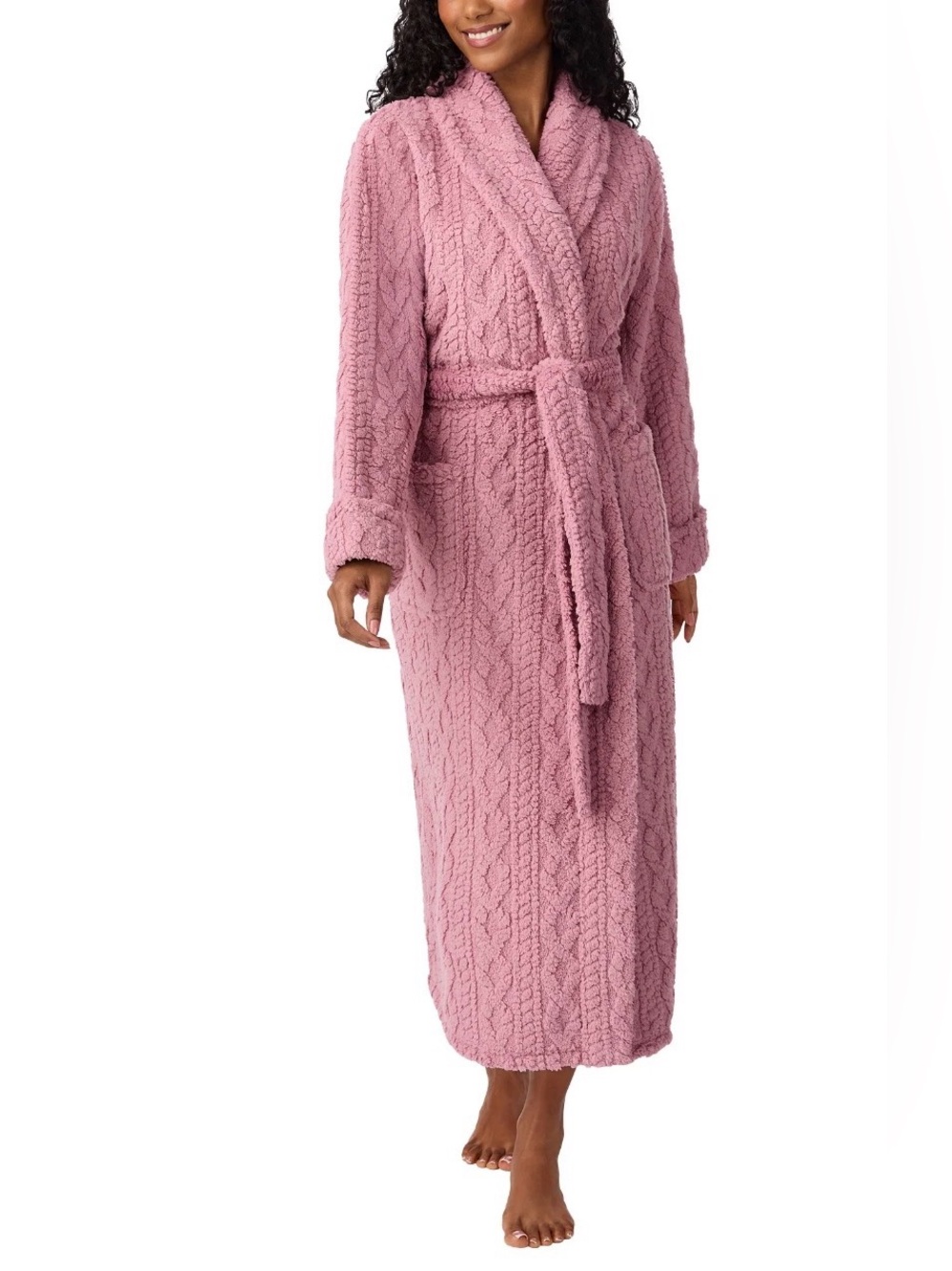 NWT Room Service Women's Cable Knit Cozy Wrap Robe with Pockets